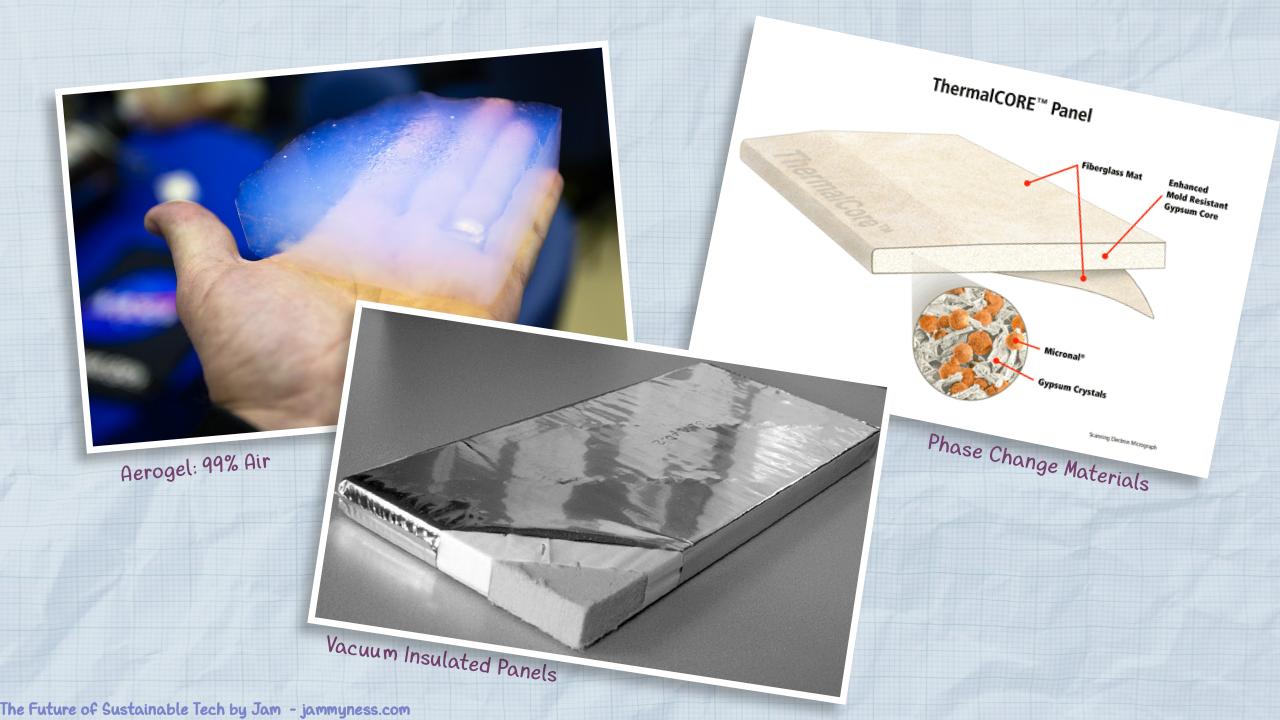Collage of photos representing different insulating technologies.
