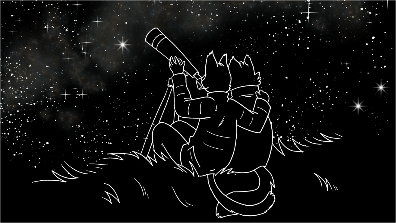 Illustration of our characters enjoying the stars.