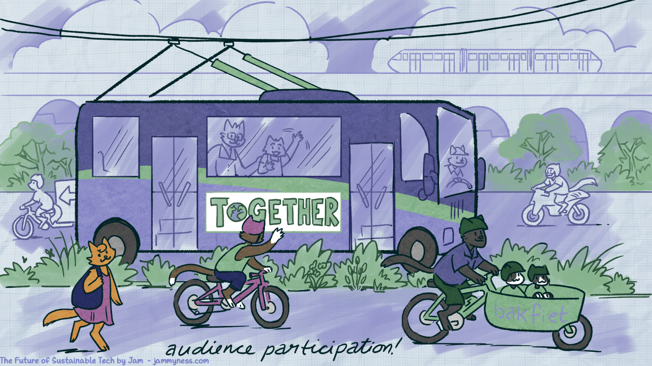 Illustration representing different types of green transportation.